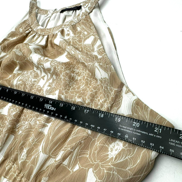 TOMMY HILFIGER Size 16 beige cream floral chiffon lined sleeveless halter dress - Picture 9 of 11
